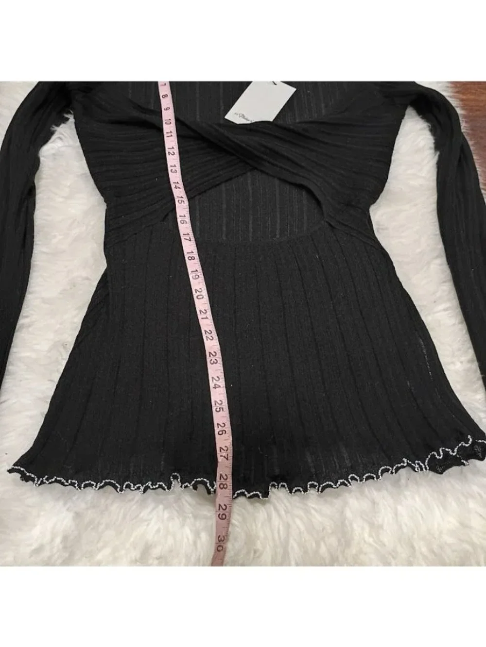 3.1 Phillip Lim Black Ribbed Twist-Front Turtleneck Long Sleeve Top Size L - Picture 13 of 15